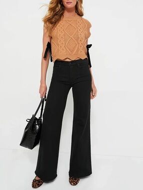 NEW MOTHER Lil' Twister Sneak Pinch High-Rise Wide-Leg Jeans Black Sz 27